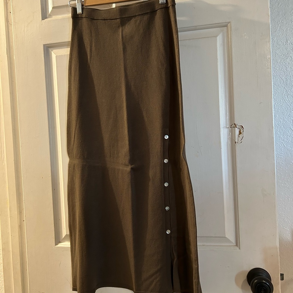 Zara Chocolate Brown Maxi Skirt with Side Buttons